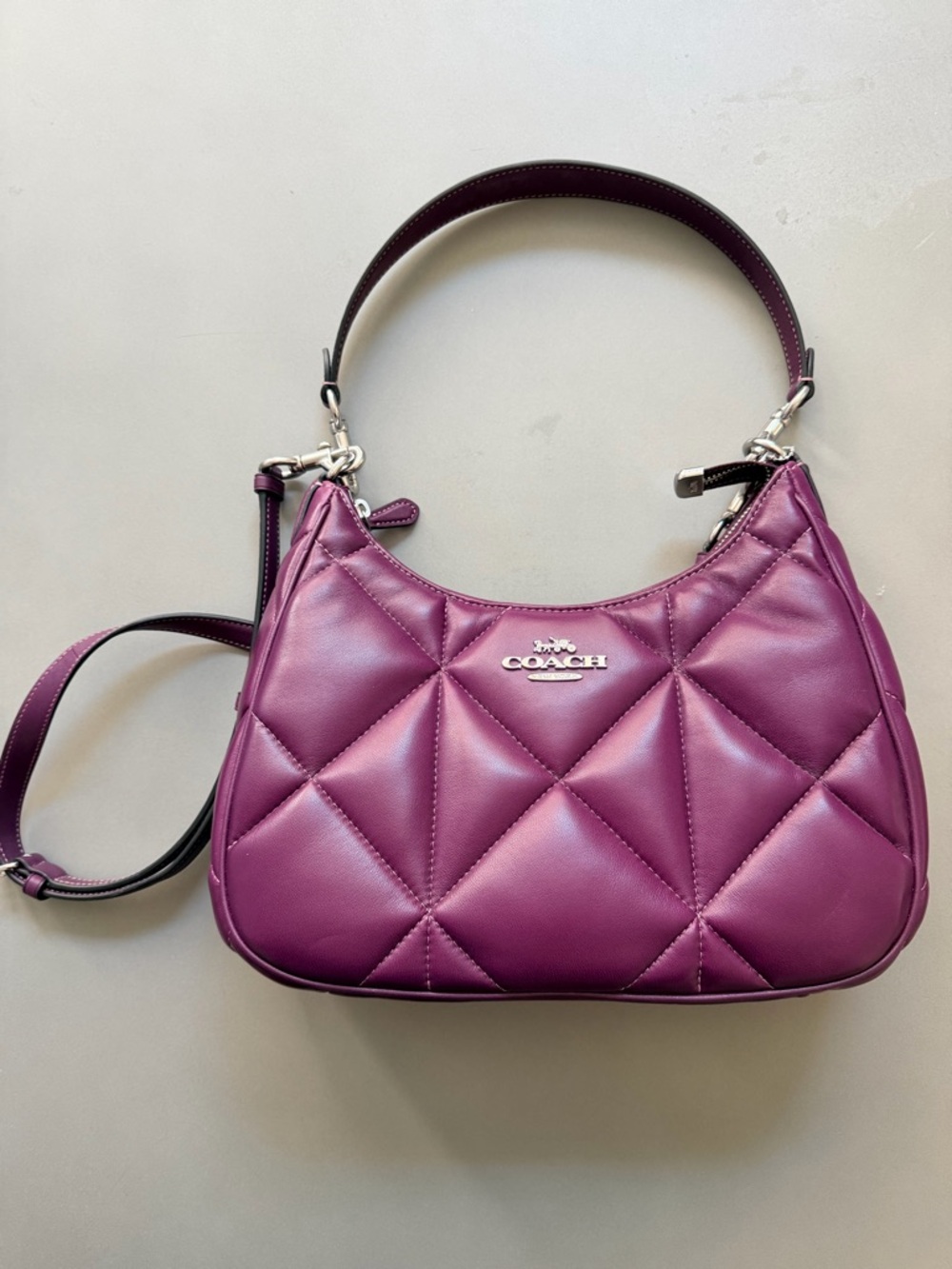 New Coach Quilted Shoulder Bag in Deep Plum